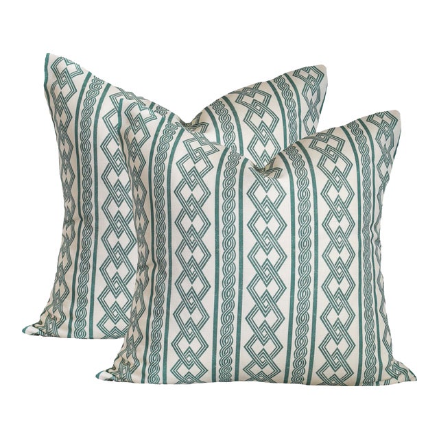 Lagoon // Verdigris by Lauren Servati Textiles Pillows - A Pair For Sale