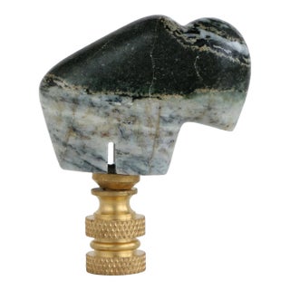 Carved Stone Buffalo Lamp Finial on Brass Hardware For Sale
