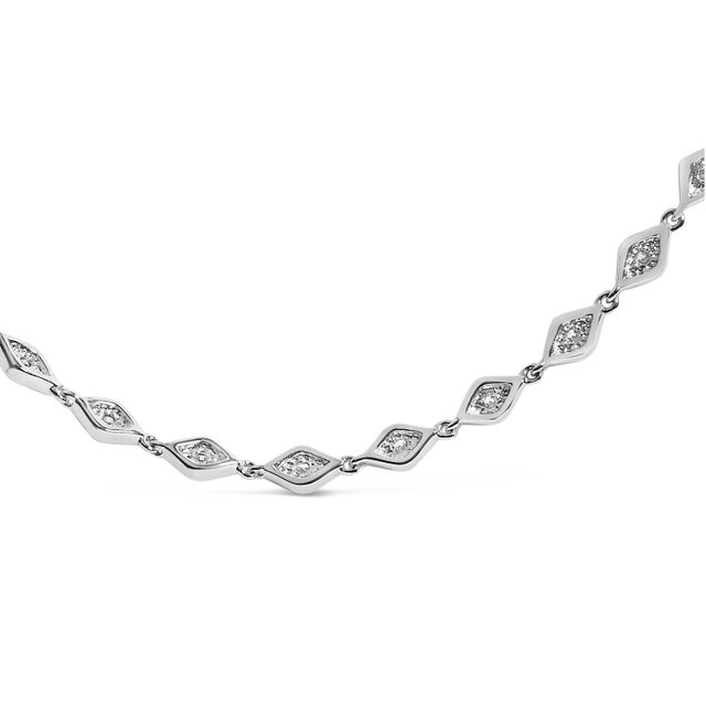 Contemporary Sterling Silver 3/8 Cttw Diamond Marquise Station Necklace For Sale - Image 3 of 4