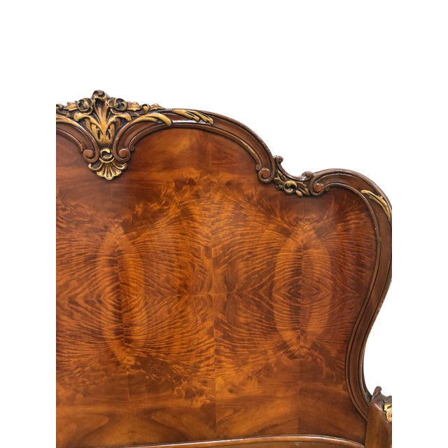 Wood Antique French Louis XV Style Flame Mahogany Twin Bed Frame With Gilt Carved Accents For Sale - Image 7 of 8