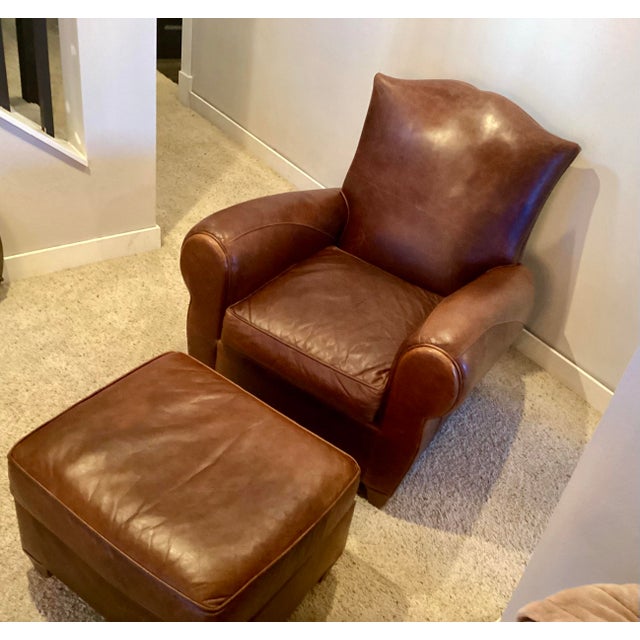 Mitchell Gold Mitchell Gold Leather Chair and Ottoman For Sale - Image 4 of 12