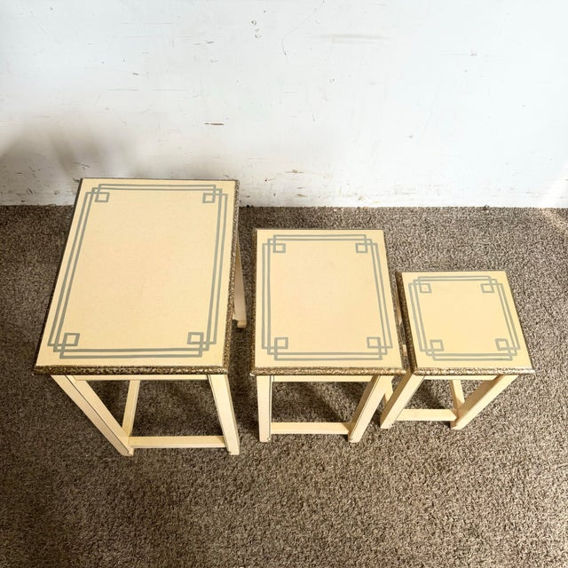 Wood Chinese Cream and Silver Lacquered Nesting Tables - 3 Pieces For Sale - Image 7 of 7