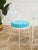 Modern Vintage Wrought Iron Patio Dining Table With Leaf Motif Aqua Cushions and Glass Top For Sale - Image 3 of 7