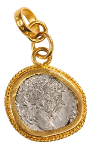 Roman Silver Antoninianus Coin Pendant in 22k Gold Bezel