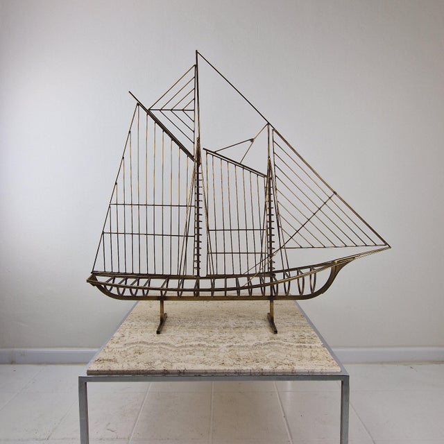 1970s Curtis Jeré, Brass Wire Sailboat Sculpture, 1976, Brass For Sale - Image 5 of 15