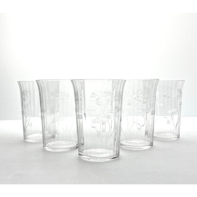 1910s Antique Fostoria Lotus 5 Etched Optic Highball Tumbler Glasses 4 1/8” 10oz Good antique condition. No chips, cracks,...