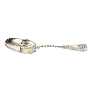 Antique Engraved Twisted Sterling Silver Serving Berry Spoon