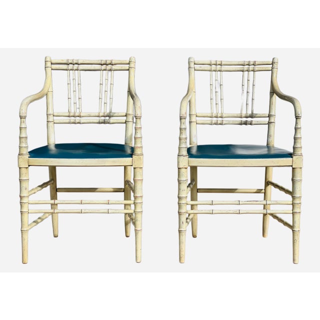 1960s Pair of Vintage Kittinger Faux Bamboo Armchairs For Sale - Image 5 of 17