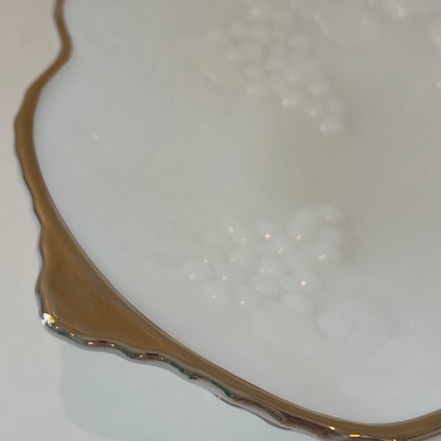 Glass Vintage 1960s Anchor Hocking Embossed Grape Pedestal Bowl With 22k Gold Rim For Sale - Image 7 of 11