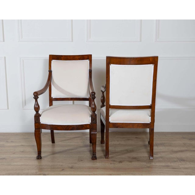 19th Century Pair of Italian Empire Armchairs in Mahogany with White Velvet Upholstery, Genoa For Sale - Image 9 of 15