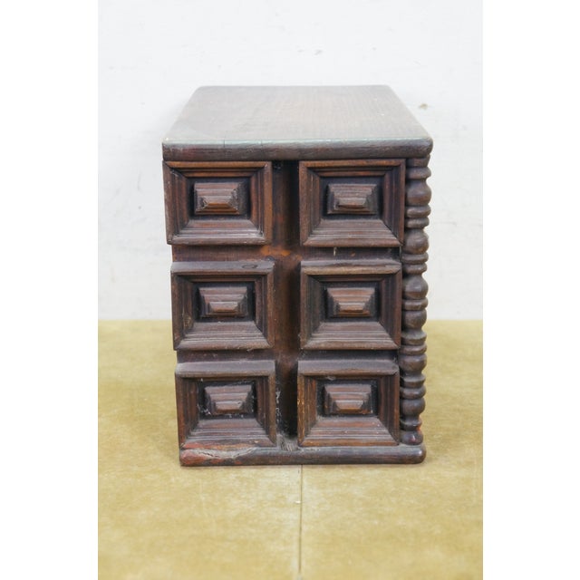 Vintage Oak Geometric Brutalist Jewelry Trinket Keepsake Chest Box 12" For Sale - Image 4 of 17