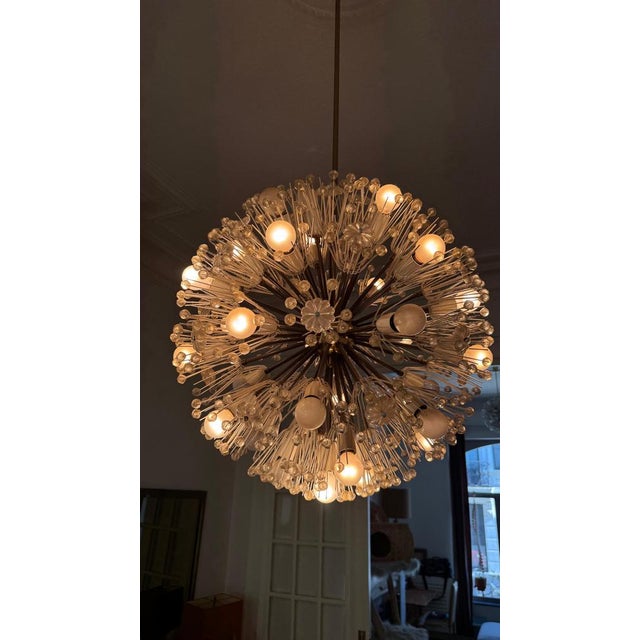 Rupert Nikoll Large Oval Glass and Brass Flower Chandelier attributed to Emil Stejnar for Rupert Nikoll, Austria, 1950s For Sale - Image 4 of 18