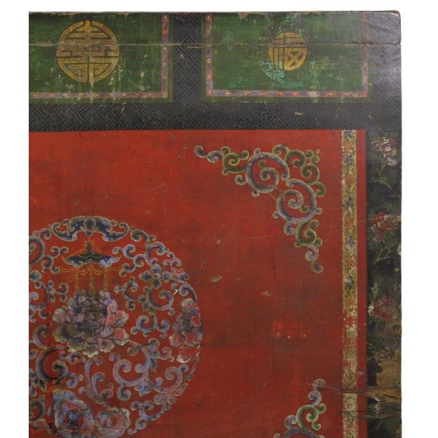 Hand Painted Flower Wreath Antique Gansu Tibetan Cabinet For Sale - Image 9 of 12
