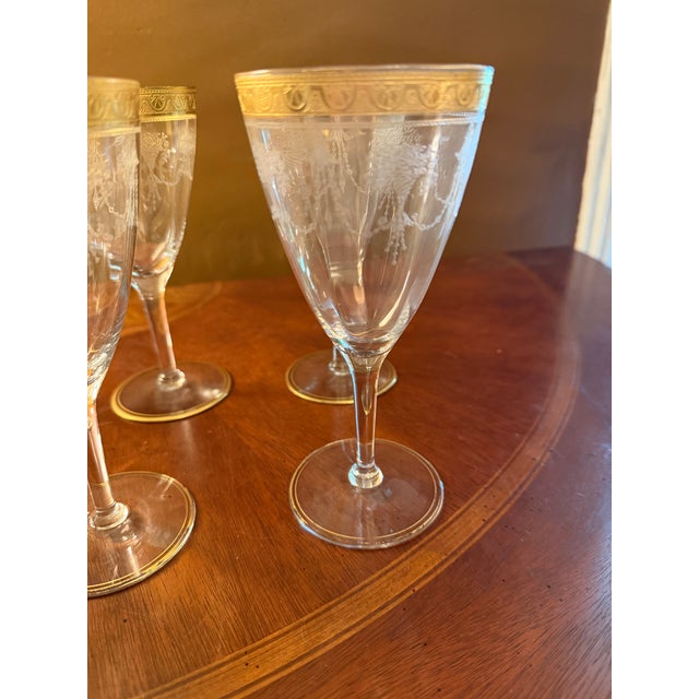 Antique Cambridge Etch 701 - 7" Water Goblets - Etched W/Gold Bands - Set of 8 For Sale - Image 13 of 18