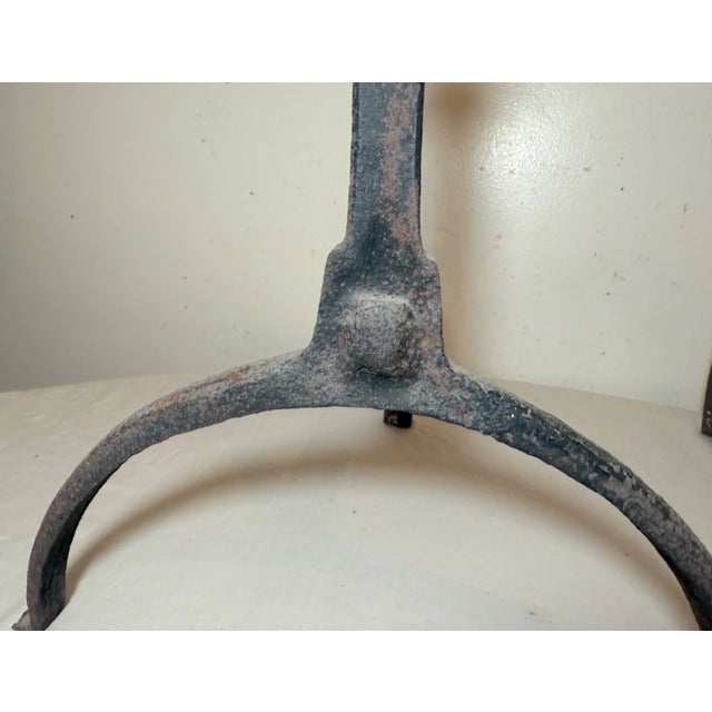 Black Rare Antique 18th Century Hand Wrought Iron Fireplace Firedogs Black Andirons For Sale - Image 8 of 12