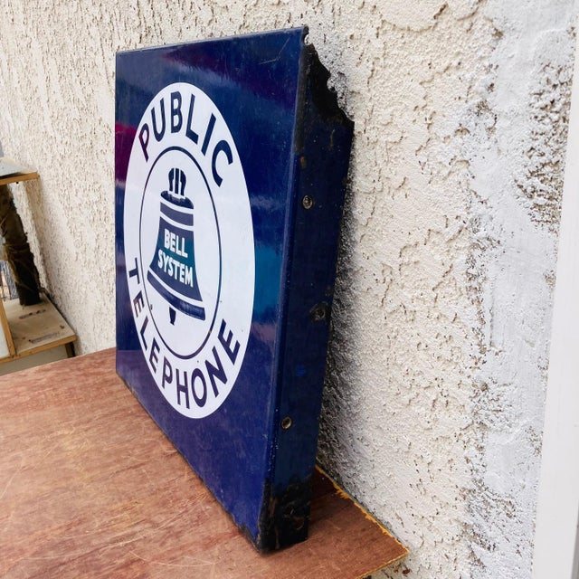 1940s Enamel Public Telephone Bell System Sign For Sale - Image 11 of 12
