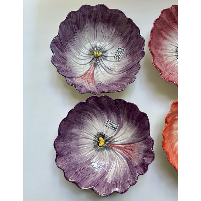 1980s Set of 6 Fitz & Floyd Pansy Porcelain Bowls For Sale - Image 9 of 18