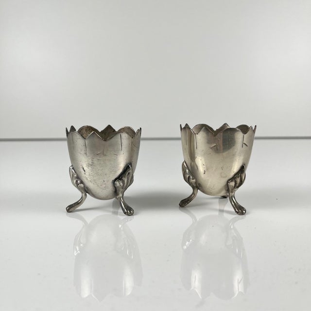 Antique Art Nouveau Tripod Egg Cups in Nickel Silver, 1920s, Set of 2 For Sale - Image 9 of 9
