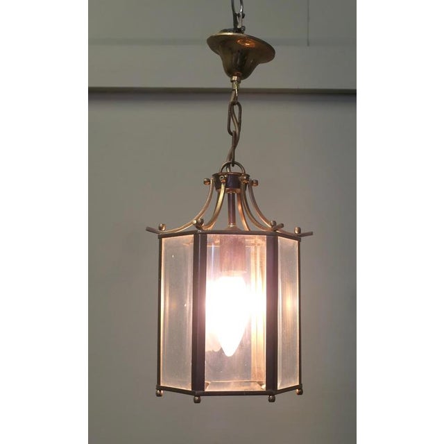 French Brass and Glass Lantern, Hall Light This lovely light has 6 flat glass panels, The lantern is in good working...