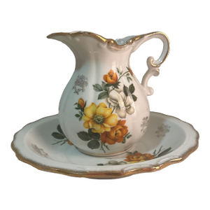 Pitcher -- Vintage Floral Water Pitcher and Basin