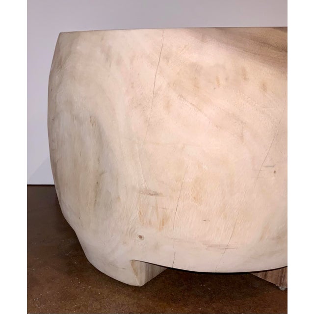 Organic Modern Solid Carved Wood Drum Accent Table Chairish