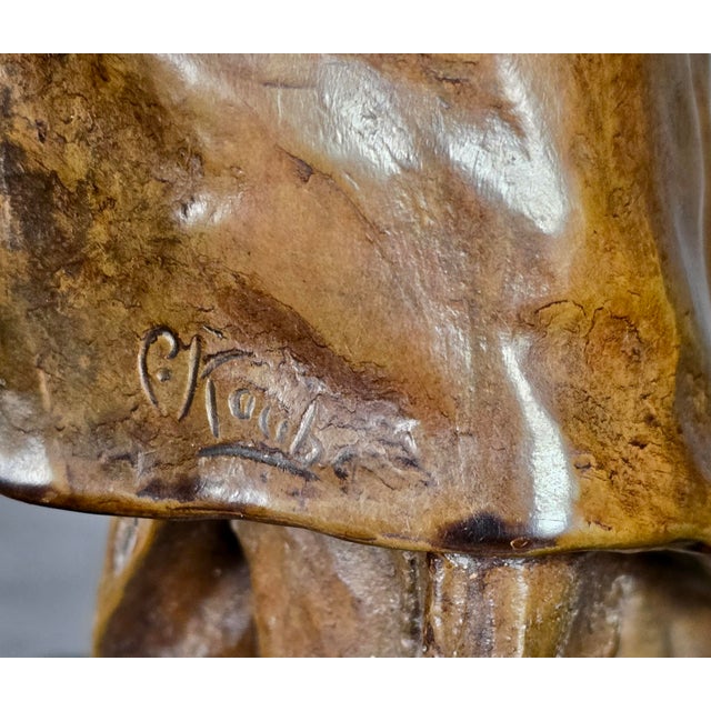 Carl Kauba "Chief Wolf Robe" Patinated Bronze Sculpture on Marble Base For Sale - Image 12 of 13