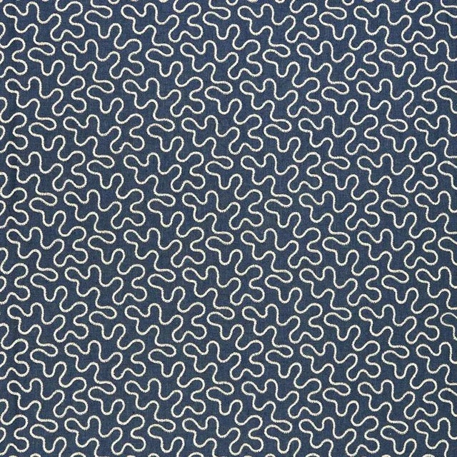 Sample - Schumacher Meander Embroidery Fabric in Indigo For Sale