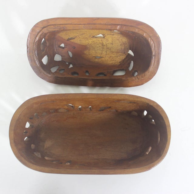 Late 20th Century Vintage Carved Wood Box With Lid Hand Carved African Safari Animals For Sale - Image 5 of 9