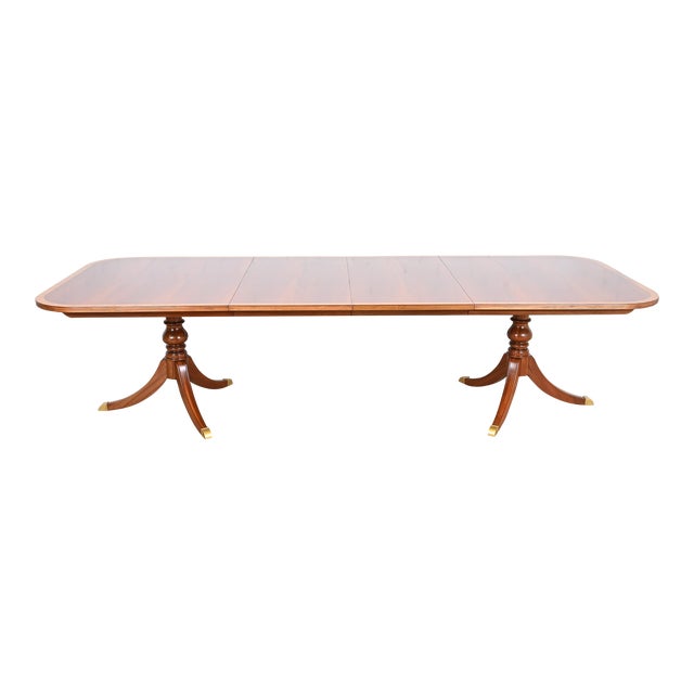 Ethan Allen Banded Flame Mahogany Double Pedestal Extension