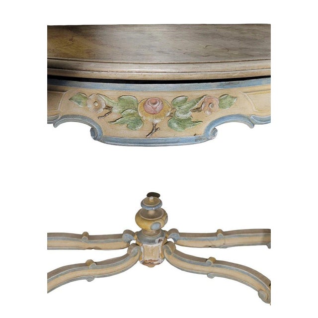 Wood Italian Console Table with Painted and Sculpted Wooden Top with Faux Marble Finish For Sale - Image 7 of 9