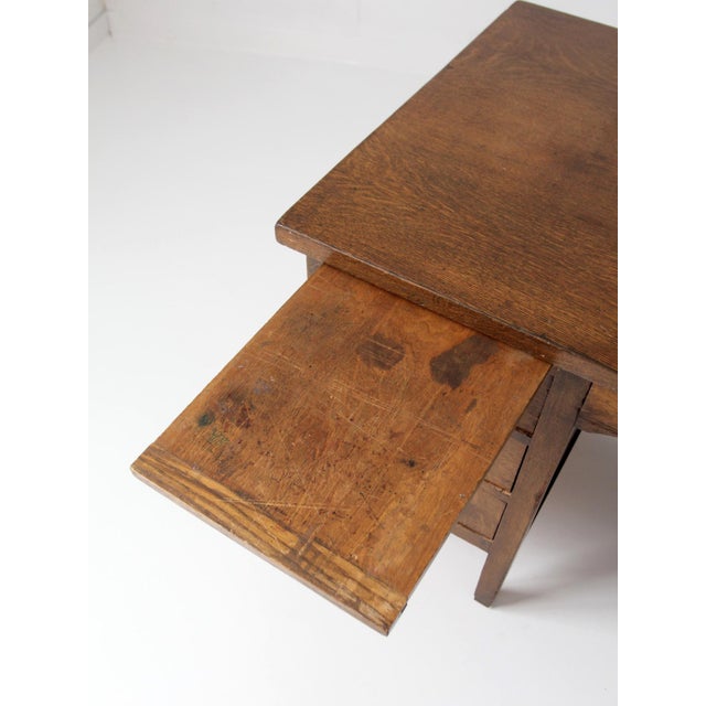 Brown Antique Arts & Crafts Oak Desk For Sale - Image 8 of 18