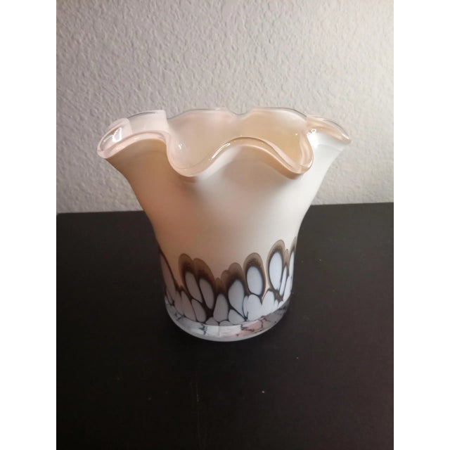 Glass 1990s Art Deco White Art Glass Vase With Ruffled Edges For Sale - Image 7 of 7
