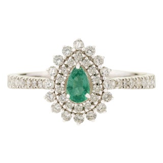 18k Gold Emerald Double Halo Mexican Ring Size 9 by VRJewels For Sale