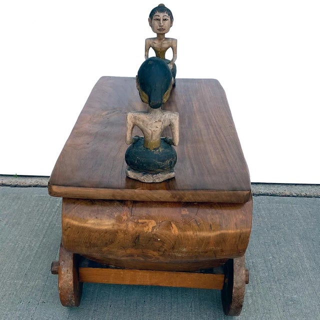 Indonesian Folk Art Painted Teak Figural Wheeled Cart Chairish