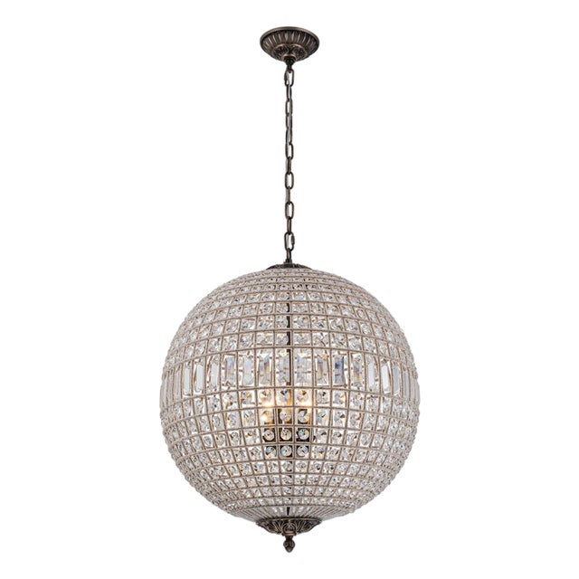 Aloadecor Mid-Century Vintage Handcrafted Crystal Globe Chandelier Antique Bronze For Sale