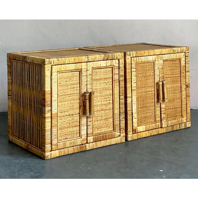 Vintage Boho Wrapped Rattan Nightstands - A Pair For Sale - Image 9 of 11