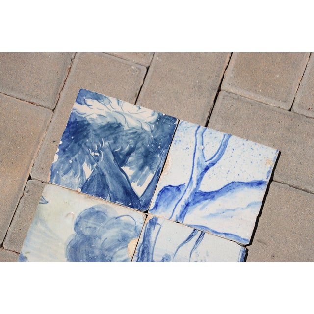 Baroque Antique Set of 8 Baroque Portuguese Tiles, 18th Century Blue & White Figural and Landscape Scene For Sale - Image 3 of 7