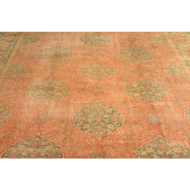Antique Oushak Rug in Red and Green All Over Floral Pattern For Sale - Image 4 of 5