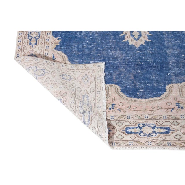 Turkish 1960s Vintage Navy Oushak Rug - 5′8″ × 8′6″ For Sale - Image 3 of 6