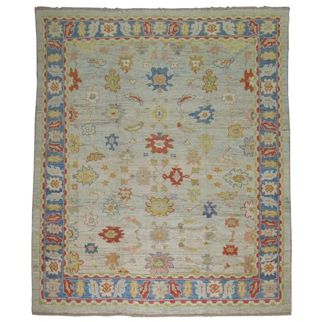 Vintage Inspired Square Size Ivory Turkish Oushak - 9'1" x 10'4" For Sale - Image 15 of 18