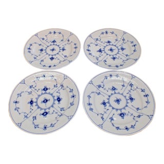 Vintage MCM Royal Copenhagen Blue Fluted Plain Salad Plates-Set of 4 For Sale