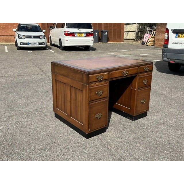 Mahogany Desk with Brass Handles, Panelled Sides and Rear For Sale - Image 13 of 15