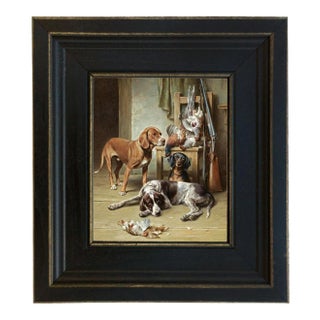 "Hounds and Game" Contemporary Reproduction Print on Canvas, Framed 8.5" x 9.5" For Sale