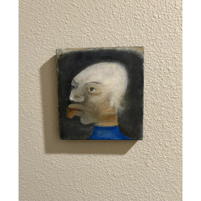 Abstract Portrait Painting of a Primitive Old Man by Artist Richard Klamann, 7” Square For Sale - Image 4 of 9