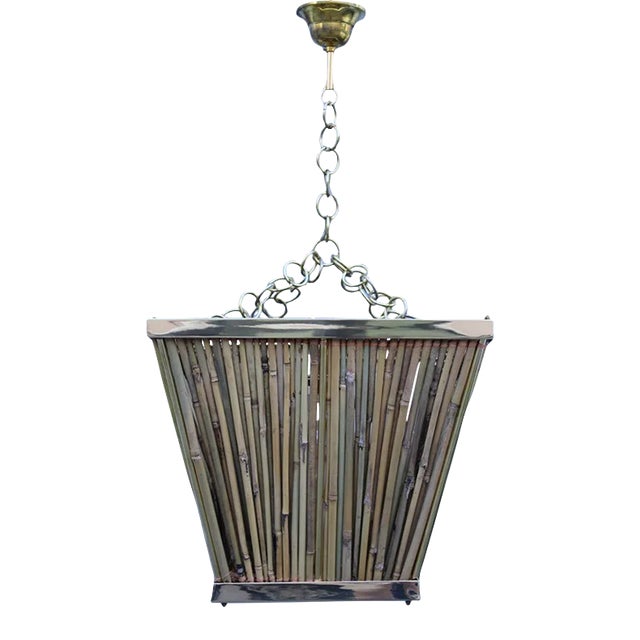 Chandelier in Brass and Bamboo, Italy, 1970s For Sale