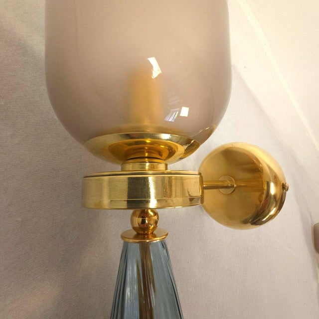 1990s Pair of Blue and Purple, Mid-Century Modern, Murano Glass Sconces For Sale In Dallas - Image 6 of 10