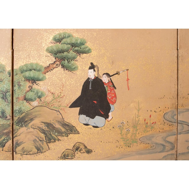 C. 1800s Edo to Meiji Era "The Tale of Genji", Japanese Yamato-E Style Byobu Screen For Sale - Image 12 of 18