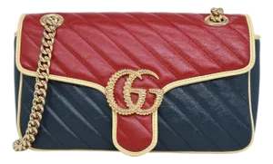 Gucci Tri-Color Gg Marmont Matelassé Diagonal Leather Small Crossbody Bag, 2021