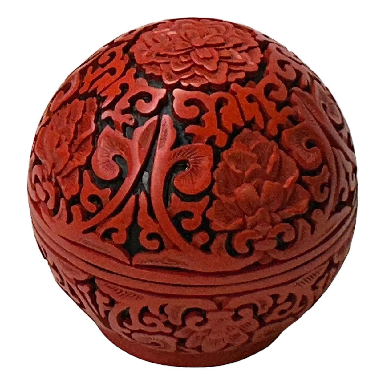 Vintage Chinese Red Lacquer Round Globe Floral Accent Box | Chairish
