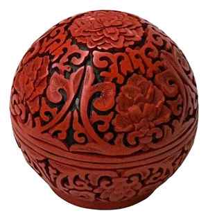 Vintage Chinese Red Lacquer Round Globe Floral Accent Box